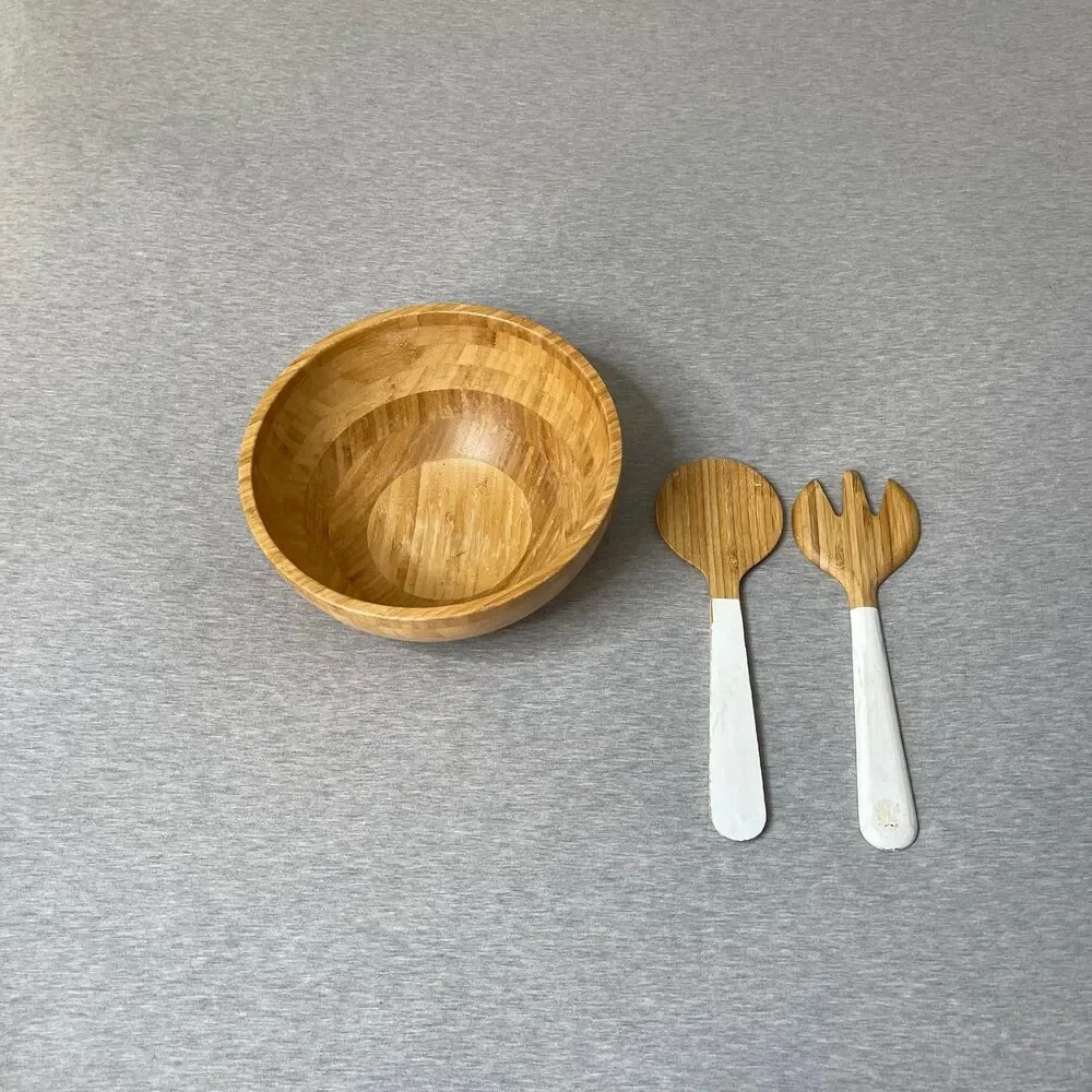 IKEA Blanda Matt Bamboo Serving Bowl & Salad Serving 3 PCS. Set